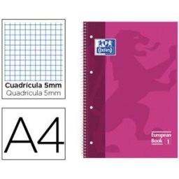 Caderno Espiral Oxford European Book Capa Extradura A4 80F Quadriculado Rosa
