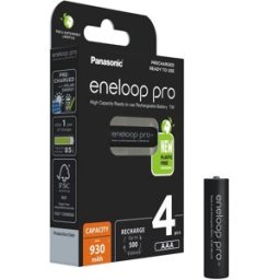 Blister 4 Pilhas Recarregáveis AAA 1,2V 930mAh eneloop Pro - PANASONIC