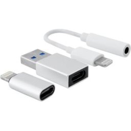 Cabo Adaptador Lightning Macho - Jack 3,5mm Fêmea c/ Adaptadores USB/USB-C - COOLBOX