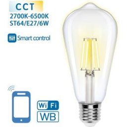 AIGOSTAR Lâmpada LED Inteligente E27 ST64 Filamento Smart Wi-Fi 220V 6W 2700K ~ 6500K 850Lm (Transparente)