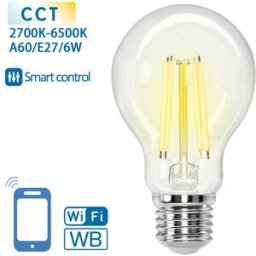 AIGOSTAR Lâmpada LED Inteligente E27 A60 Filamento Smart Wi-Fi 220V 6W 2700K ~ 6500K 850Lm (Transparente)