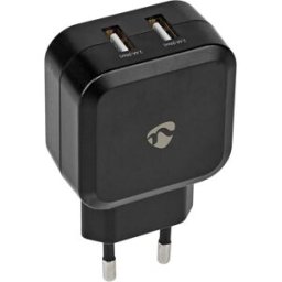 Carregador Universal Duplo USB Carregamento Rápido 24W (Preto) - NEDIS