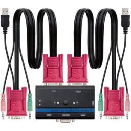 Switch KVM p/ Controlar 2 PCs (Preto) - Nanocable