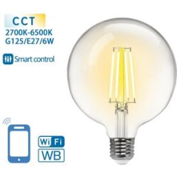 AIGOSTAR Lâmpada LED Inteligente E27 G125 Filamento Smart Wi-Fi 220V 6W 2700K ~ 6500K 850Lm (Transparente)