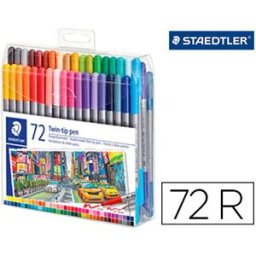 Marcador Staedtler Dupla Ponta de Fibra 3200 Estojo de 72 Unidades Cores Sortidas