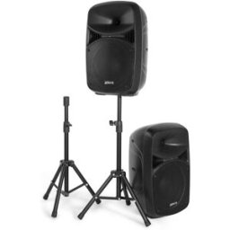 VONYX Pack 2x Colunas (Activa + Passiva) 10" 600W MP3/USB/SD/Bluetooth c/ Tripés + Mic + Cabos (VPS102A)
