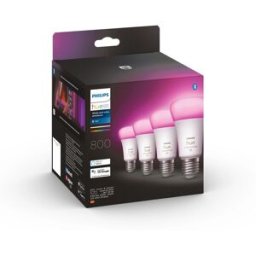 Pack 4 Lâmpadas LED E27 6,5W Branca/RGB 2000-6500K 806Lm - PHILIPS HUE
