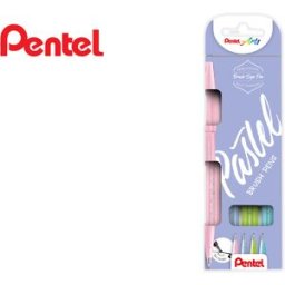 Marcador/Pincel Touch Em Blister De 4 Cores Pastel Azul Cinza Azul Palido, Verde E Rosa - PENTEL