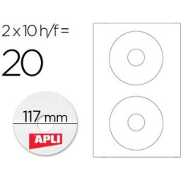 Etiquetas Adesivas Apli 10603 Cd-Rom 117 mm p/Impressão Caixa c/10 Folhas (20 Etiquetas)