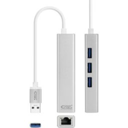 Conversor USB A 3.0 Macho - 3x USB A / 1x Ethernet (Prateado) - Nanocable