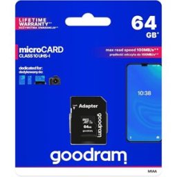 Cartão de Memória 64GB UHS-I MicroSD + Adaptador SD (CLASS 10) - GOODRAM