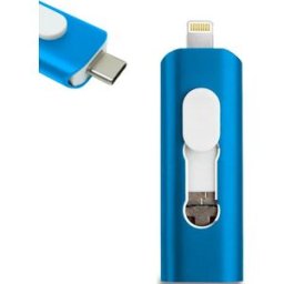 Pen Drive USB 64GB 3 em 1 Lightning / Tipo-C / Micro-USB (Azul) - COOL