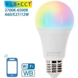 AIGOSTAR Lâmpada LED Smart Inteligente E27 A60 Wi-Fi/Bluetooth 12W RGB + 2700K~6500K 1200Lm