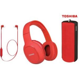 Set Coluna Portátil + Headphones + Auriculares Bluetooth In-Ear (Vermelho) - TOSHIBA