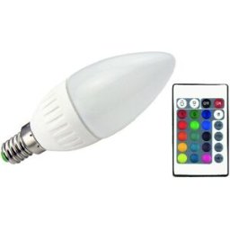 WELL Lampada LED C37 220V E14 RGB + Branco 4000K 5,5W c/ Comando