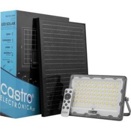 CASTRO ELECTRONICA Kit Projector LED Slim 200W Branco F. 6000K + Painel Solar + Comando (LONGA DURAÇÃO - BATERIA DUPLA)