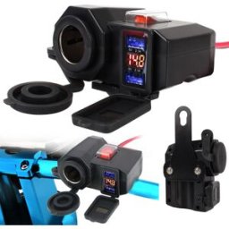 Tomada de Isqueiro 12V + 2x USB + Voltímetro p/ Guiador Bicicletas e Motos (à Prova de Água)