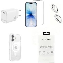 Pack 1x Capa Silicone + 1x Carregador + 2x Protetor Câmara + 1x Película Ecrã p/ iPhone 17 - INMOVE