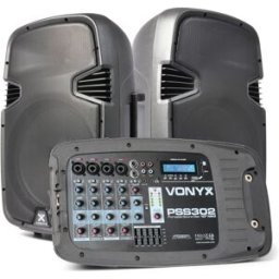 Sistema de Som Portátil 10" 300W (Mesa Mistura + 2 Colunas + Tripés + Microfone) PSS302 - VONYX