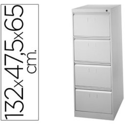 Ficheiro Metalico p/ Capas de Suspensao c/ 4 Gavetas Anti-Torcao Na Cor Cinza Claro