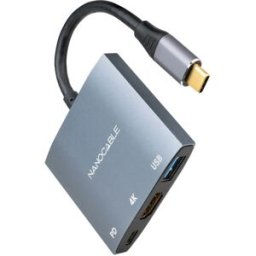 NANOCABLE Adaptador USB-C - HDMI + USB + USB-C (PD60W) Compatível c/ Thunderbolt 3 (Cinzento) - TOOQ