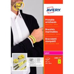 Pulseira Identificativa Avery Polietileno Amarelo Flu. Imprimivel Laser 265X18 mm (50 Unidades)