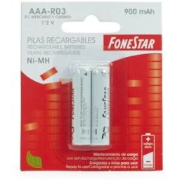 Blister 2 Pilhas Recarregáveis Ni-MH AAA R03 900mAh - FONESTAR