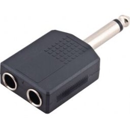Ficha Adaptadora 6,3mm Macho Mono -> 2x Jack 6,3mm Stereo Femea