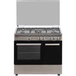 Fogão a Gás c/ Porta Garrafa 5 Zonas + Forno 55L TFF9062X.2 (Inox) - TELEFAC