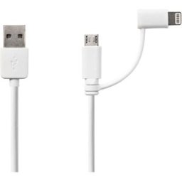 Cabo USB "2-EM-1" - 1x Micro USB + Apple Lightning 8 pinos (Branco) - NEDIS