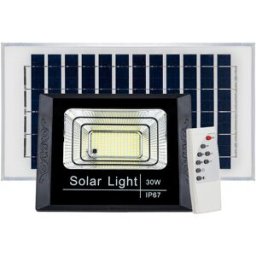 Kit Projector LED 30W Branco F. 6000K c/ Sensor + Painel Solar (IP67)
