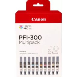 Pack 10x Tinteiros PFI-300 (Preto / Azul / Ciano / Cinzento / Magenta / Vermelho) - CANON