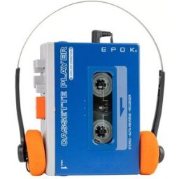 Leitor Cassete e Gravador Audio c/ Bluetooth + Auscultadores Headset (Azul) - EPOK
