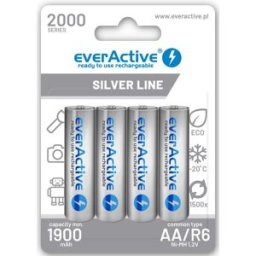Blister 4 Pilhas Recarregáveis 1,2V AA Ni-Mh 2000mAh (min 1900mAh) RTU - everActive