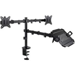 Suporte de Mesa p/ 2 Ecrãs 17"~32" e Computador Portátil (Preto) - TOOQ