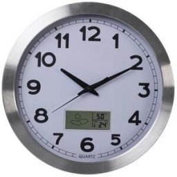 Velleman Relógio Parede Analógico Alumínio (Ø 35cm) c/ Display LCD Termómetro, Higrómetro e Previsão do Tempo