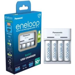 Carregador USB + 4 Pilhas Recarregáveis AA 2000mAh Eneloop - PANASONIC