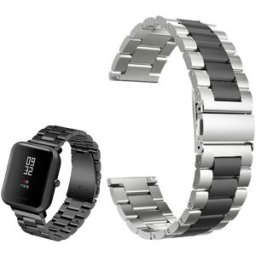 Correia Met. Dual Elos (Preto) p/ Xiaomi Amazfit GTS/Bip/Bip Lite/ GTR 42mm/Ticwatch/Huawei/Samsung/