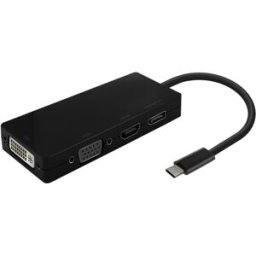 Conversor USB-C Macho "4-EM-1" p/ DP/DVI/HDMI/VGA (Preto) - AISENS