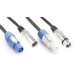 Cabo "2-EM-1" Canon Macho - Canon Femea c/ Alimentação Powercon (1,5 mts) - Power Dynamics Connex