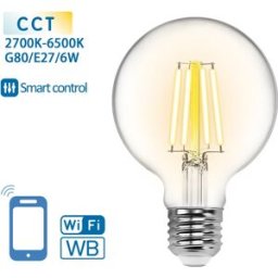 AIGOSTAR Lâmpada LED Inteligente E27 G80 Filamento Smart Wi-Fi 220V 6W 2700K ~ 6500K 850Lm (Transparente)