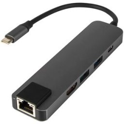Placa de Rede Externa USB-C Macho com HUB HDMI / 2x USB 3.0 / USB C / RJ45