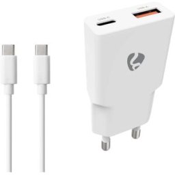 Carregador Universal 1x USB-A + 1x USB-C Carregamento Rápido 20W (Branco) - NEDIS
