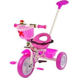 Triciclo Infantil PRO100 c/ Pedais + Cesto (Rosa/Branco)