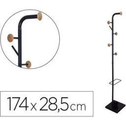 Cabide Metalico Preto Com Detalhes De Madeira 6 Suportes E Porta Guarda Chuvas - Q-CONNECT