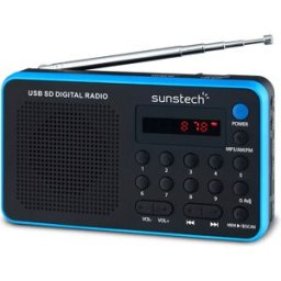 Rádio Portátil AM/FM Digital c/ Leitor Cartões e USB (Azul) - SUNSTECH