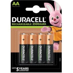 Blister 4 Pilhas Recarregáveis 1,2V 2500mAh Ni-Mh - AA - DURACELL DX1500H