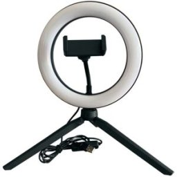 Pack Candeeiro LED 9W Dimável 8" + Tripé com Suporte Smartphone p/ Estúdio Fotográfico