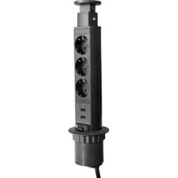 Extensão Tripla + 2x USB Oculta "POP-UP" p/ Secretárias, Balcões, Móveis ... (Preto) - ORNO