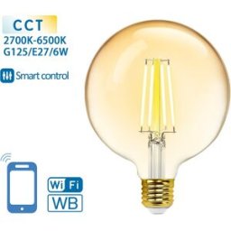 AIGOSTAR Lâmpada LED Inteligente E27 G125 Filamento Smart Wi-Fi 220V 6W 2700K ~ 6500K 806Lm (Âmbar)
